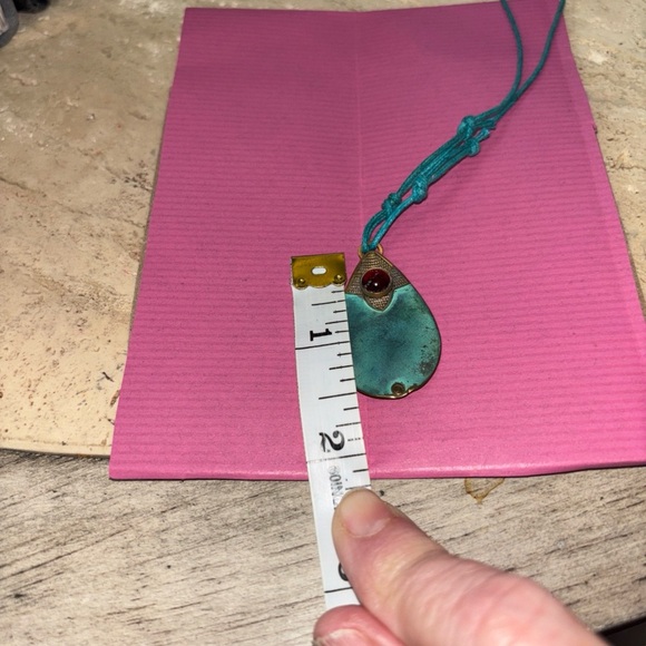 HANDMADE NECKACE COPPER TEAL 13” TOTAL LENGTH WITH PENDENT CORDED ROPE 11.5” - Picture 6 of 8